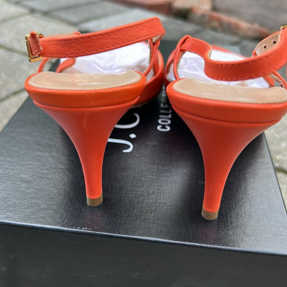 NIB J. Crew Mango Italian Leather Valentina Women's Orange Slingback Heels - Picture 8 of 9